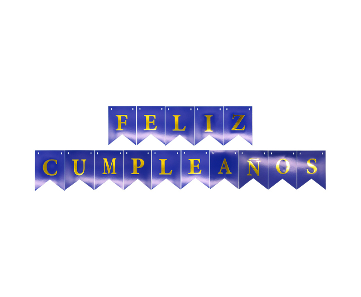 BANDERINES FELIZ CUMPLEAÑOS (17X12CM/3M) AZUL/DORADO