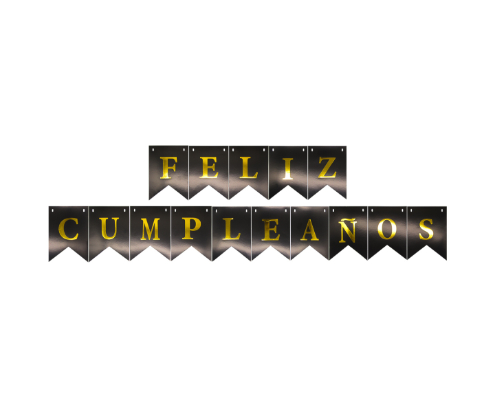 BANDERINES FELIZ CUMPLEAÑOS (17X12CM/3M) NEGRO/DORADO