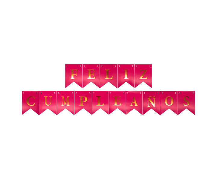 BANDERINES FELIZ CUMPLEAÑOS (17X12CM/3M) FUCSIA/DORADO