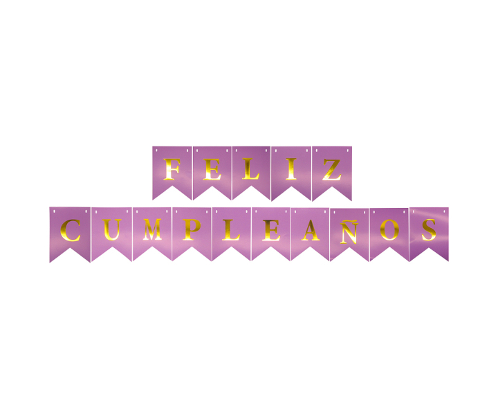 BANDERINES FELIZ CUMPLEAÑOS (17X12CM/3M) PURPURA/DORADO