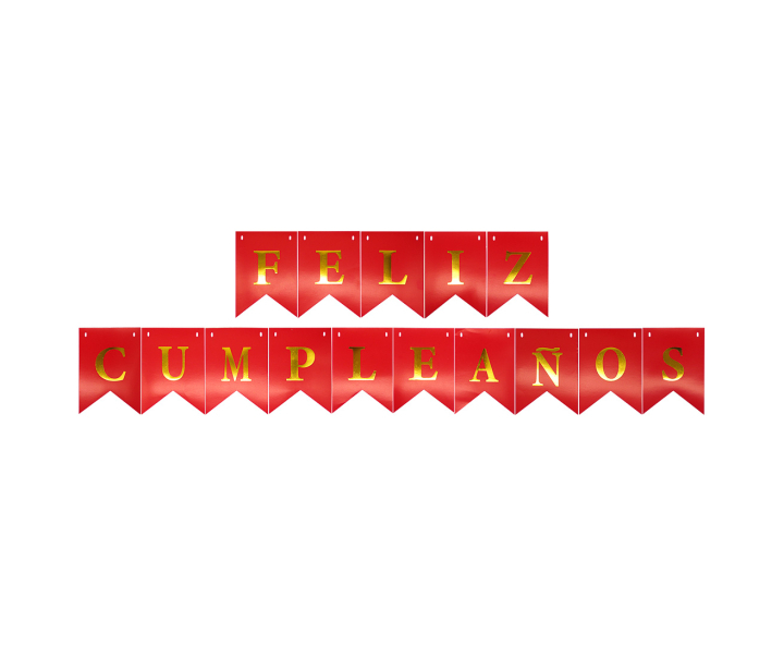 BANDERINES FELIZ CUMPLEAÑOS (17X12CM/3M) ROJO/DORADO