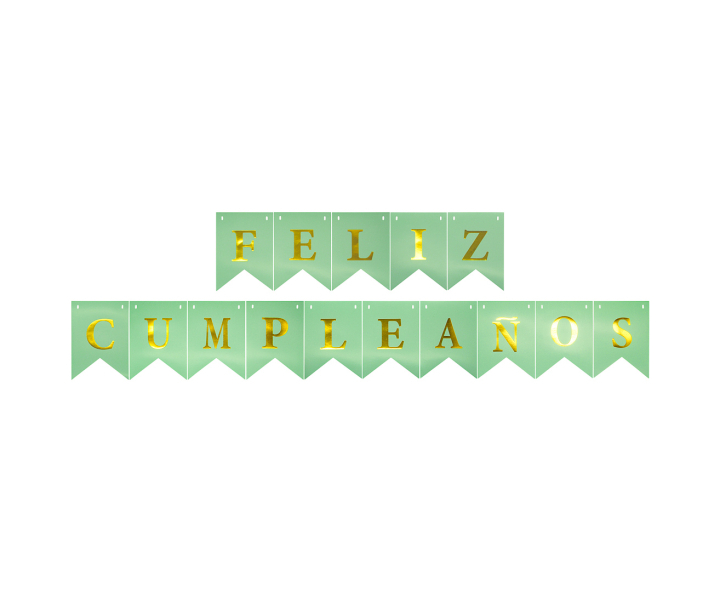BANDERINES FELIZ CUMPLEAÑOS (17X12CM/3M) TIFFANY/DORADO