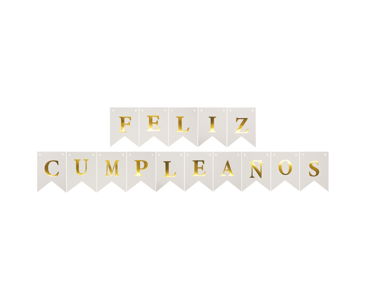 BANDERINES FELIZ CUMPLEAÑOS (17X12CM/3M) BLANCO/DORADO