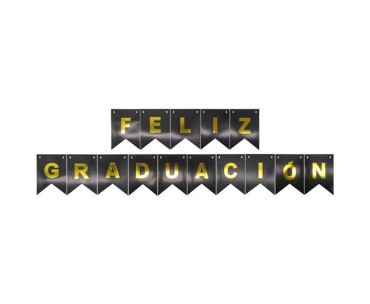 BANDERINES FELIZ CUMPLEAÑOS (17X12CM/3M) NEGRO/DORADO