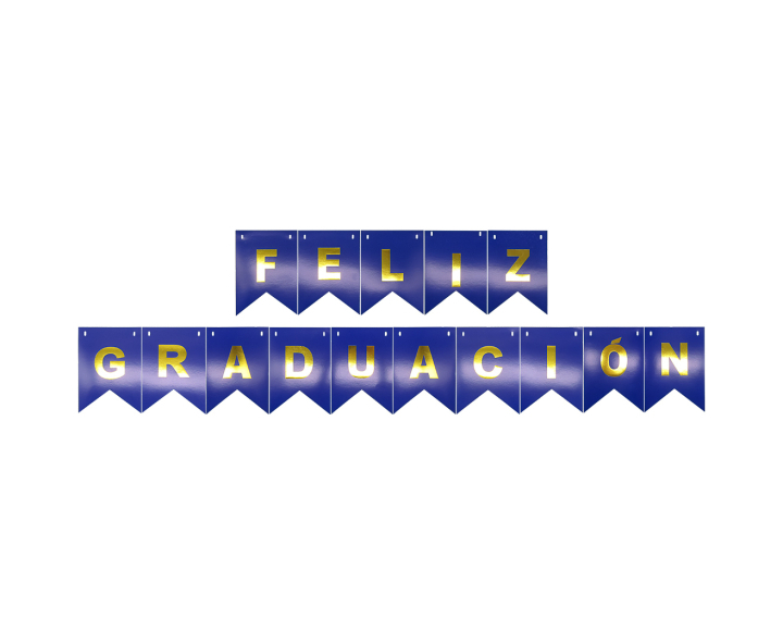 BANDERINES FELIZ GRADUACION (17X12CM/3M) AZUL/DORADO
