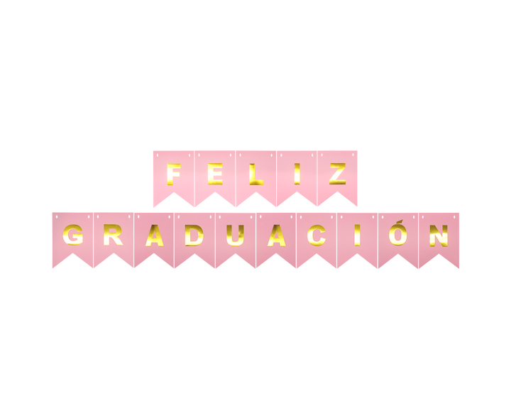 BANDERINES FELIZ GRADUACION (17X12CM/3M) ROSADO/DORADO