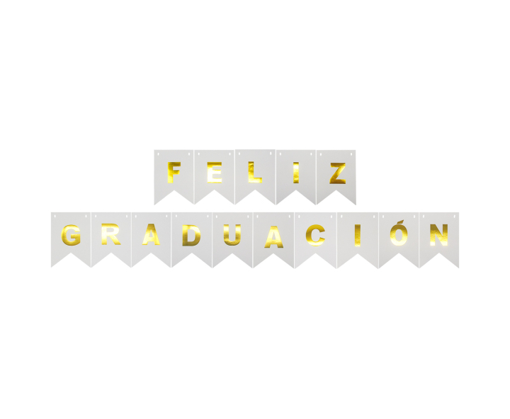 BANDERINES FELIZ GRADUACION (17X12CM/3M) BLANCO/DORADO