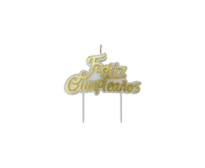 VELA DECORATIVA “FELIZ CUMPLEAÑOS” (8X8CM) DORADO