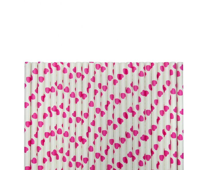 PAJITA DE PAPEL CORAZON ROSADO