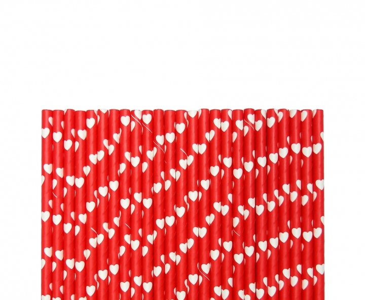 PAJITA DE PAPEL 25P (20CM) CORAZON BLANCO/ROJO