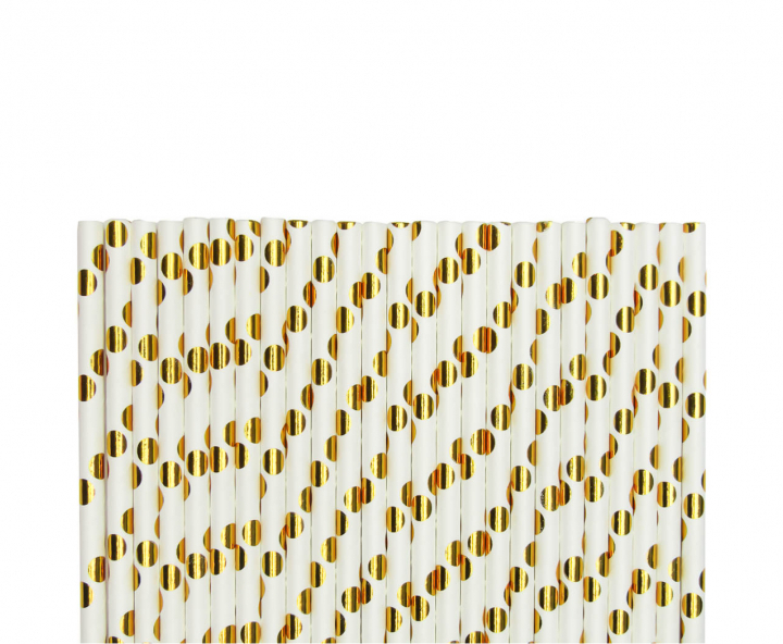 PAJITA DE PAPEL 25P (20CM) MOTA DORADO/BLANCO