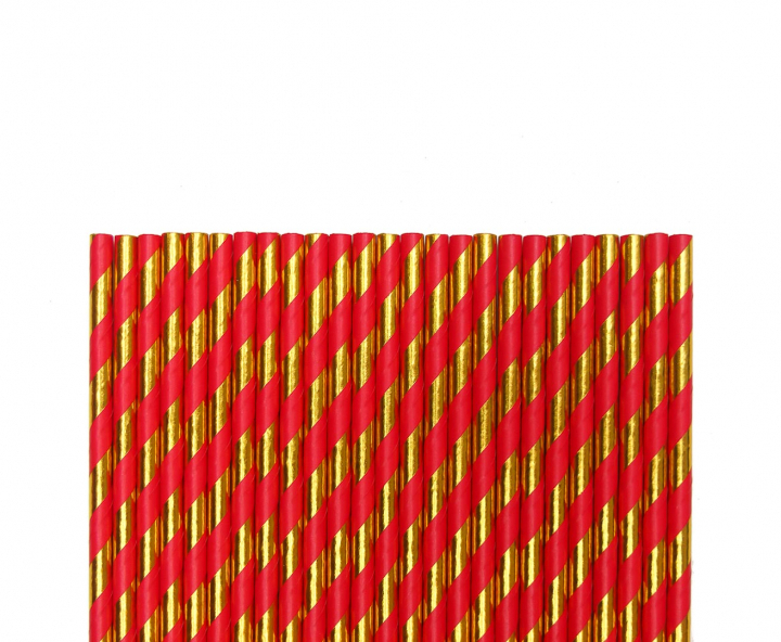 PAJITA DE PAPEL 25P (20CM) RAYA DORADO/ROJO