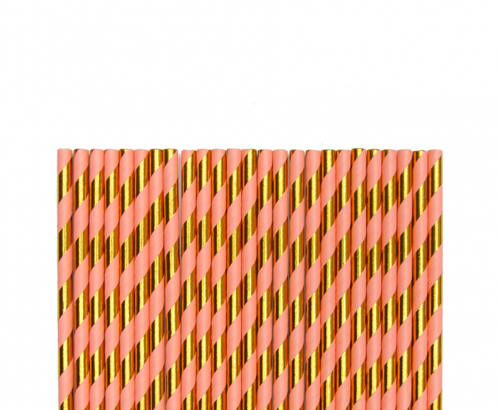 PAJITA DE PAPEL 25P (20CM) RAYA DORADO/ROSADO