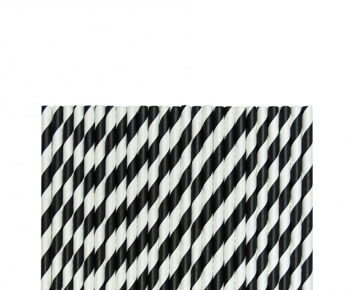 PAJITA DE PAPEL 25P (20CM) RAYA BLANCO/NEGRO