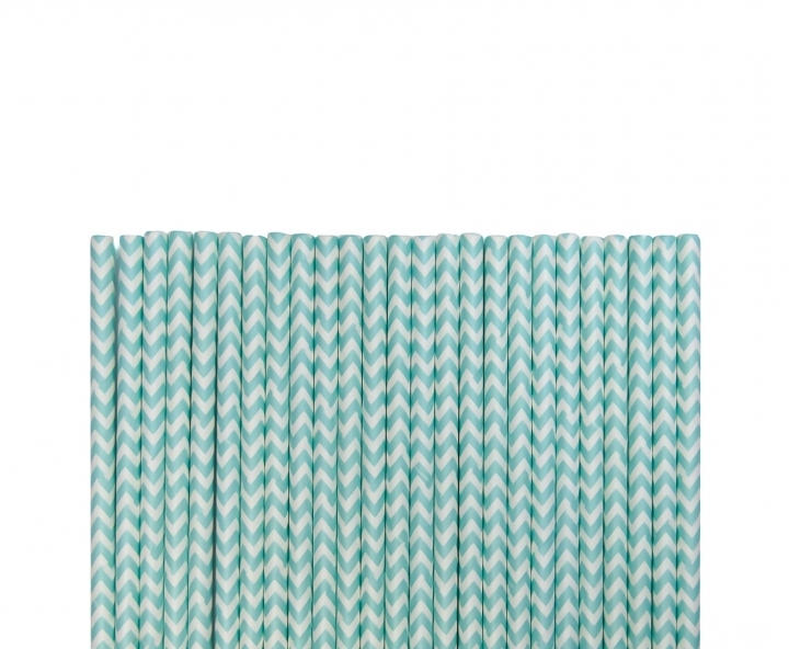 PAJITA DE PAPEL 25P (20CM) ZICZAC BLANCO/TIFFANY