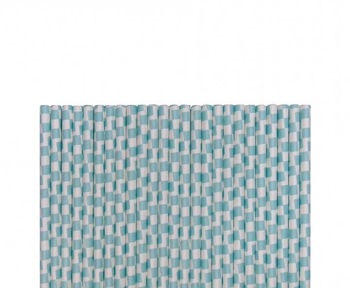PAJITA DE PAPEL 25P (20CM) CUADRADO BLANCO/CELESTE