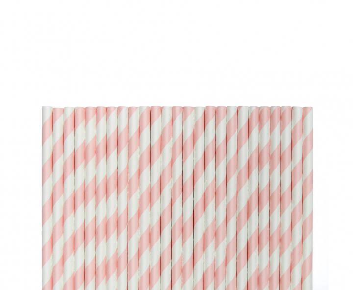 PAJITA DE PAPEL 25P (20CM) RAYA BLANCO/ROSADO CLARO