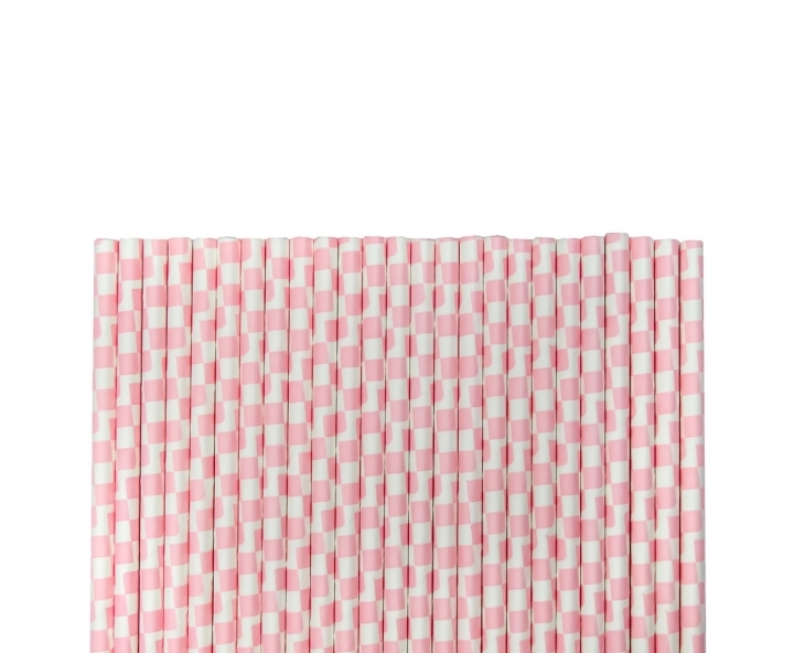 PAJITA DE PAPEL 25P (20CM) CUADRADO BLANCO/ROSADO