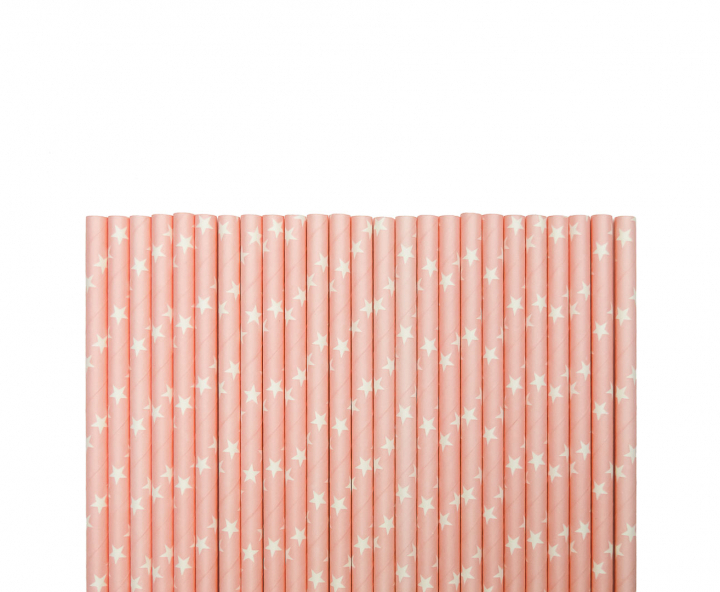 PAJITA DE PAPEL 25P (20CM) ESTRELLA BLANCO/ROSADO