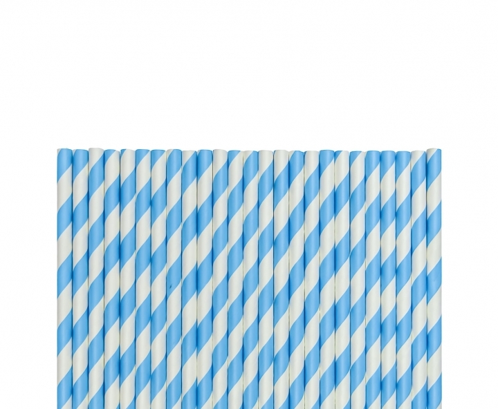 PAJITA DE PAPEL 25P (20CM) RAYA BLANCO/CELESTE