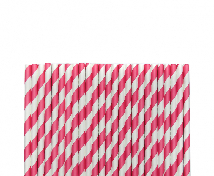 PAJITA DE PAPEL 25P (20CM) RAYA BLANCO/ROSADO