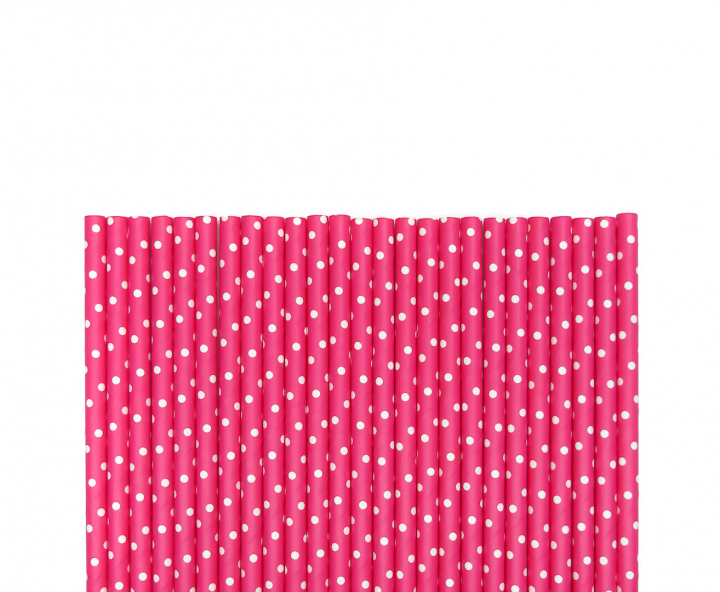 PAJITA DE PAPEL 25P (20CM) MOTA BLANCO/FUCSIA