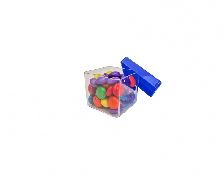 CAJITA PLASTICO CUBO 10P (5X4.5CM) TRANSP./AZUL