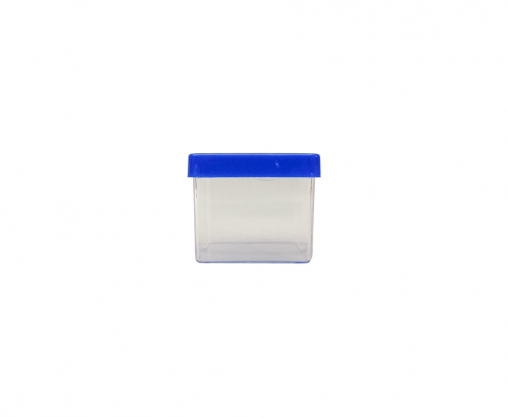 CAJITA PLASTICO CUBO 10P (5X4.5CM) TRANSP./AZUL