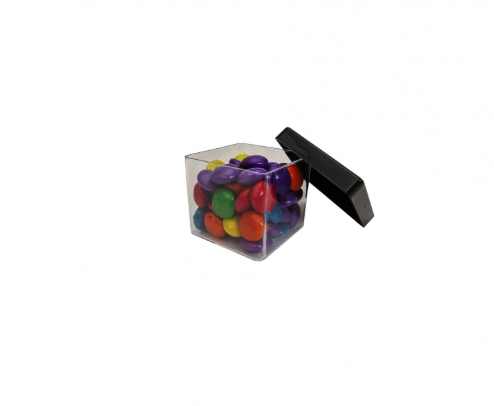 CAJITA PLASTICO CUBO 10P (5X4.5CM) TRANSP./NEGRO