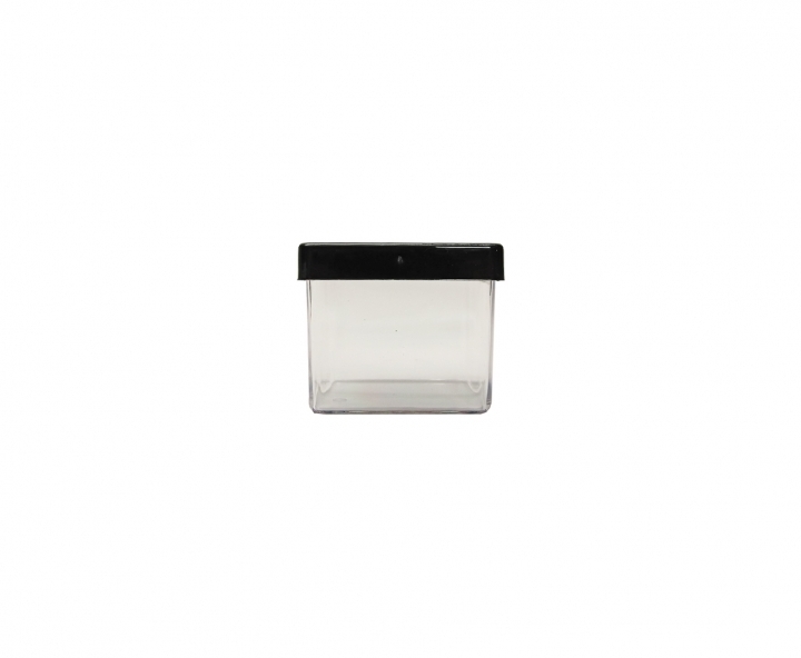 CAJITA PLASTICO CUBO 10P (5X4.5CM) TRANSP./NEGRO