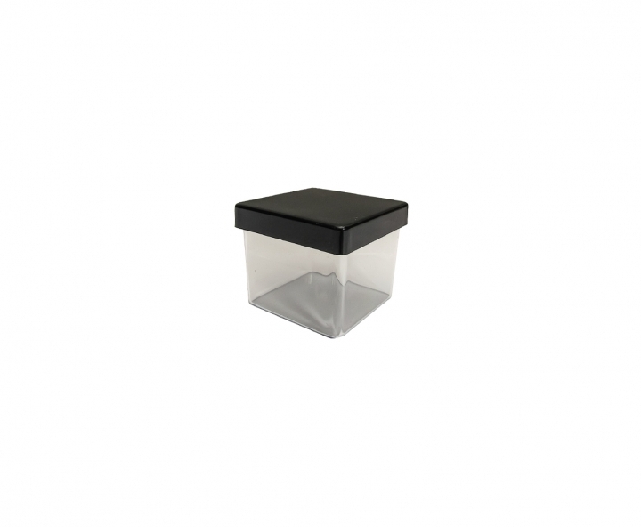 CAJITA PLASTICO CUBO 10P (5X4.5CM) TRANSP./NEGRO