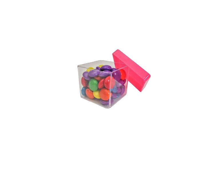 CAJITA PLASTICO CUBO 10P (5X4.5CM) TRANSP./FUCSIA