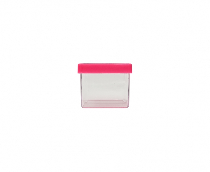 CAJITA PLASTICO CUBO 10P (5X4.5CM) TRANSP./FUCSIA