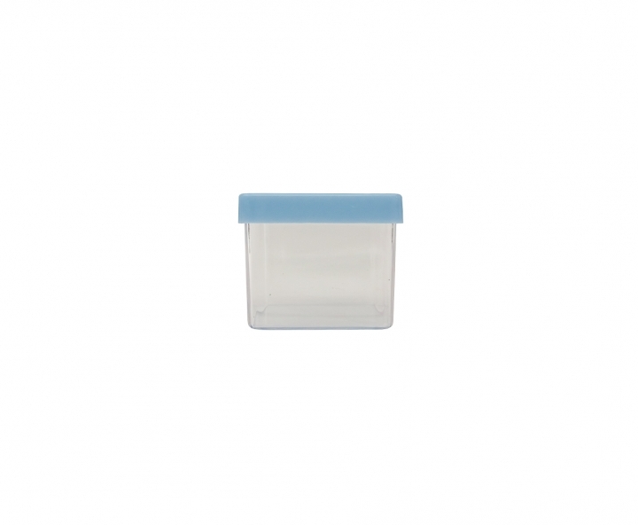CAJITA PLASTICO CUBO 10P (5X4.5CM) TRANSP./CELESTE