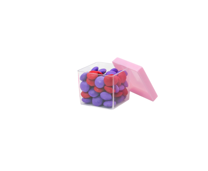 CAJITA PLASTICO CUBO 10P (5X4.5CM) TRANSP./ROSADO