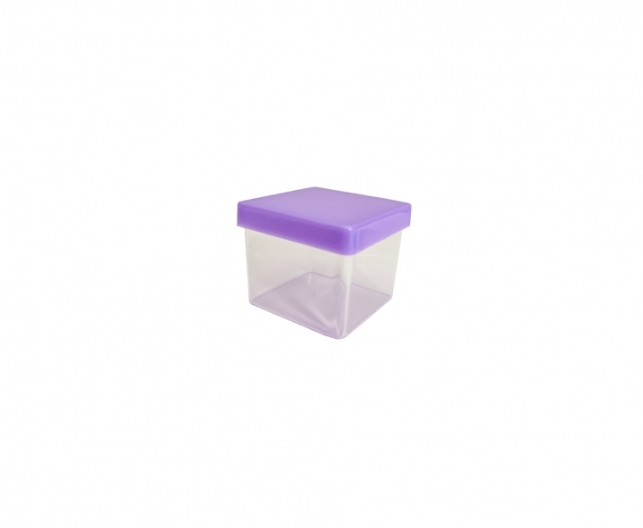 CAJITA PLASTICO CUBO 10P (5X4.5CM) TRANSP./PURPURA