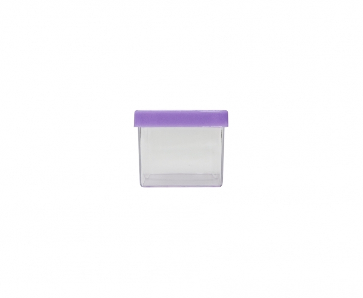 CAJITA PLASTICO CUBO 10P (5X4.5CM) TRANSP./PURPURA