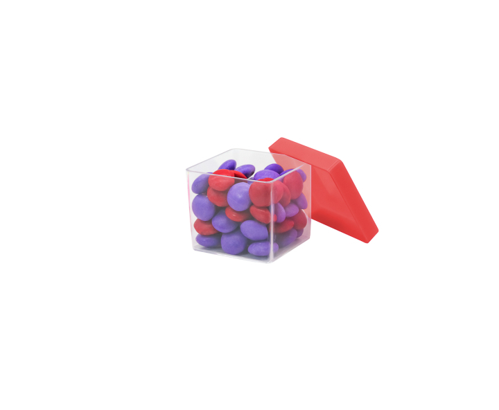 CAJITA PLASTICO CUBO 10P (5X4.5CM) TRANSP./ROJO