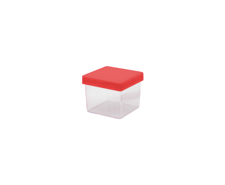 CAJITA PLASTICO CUBO 10P (5X4.5CM) TRANSP./ROJO
