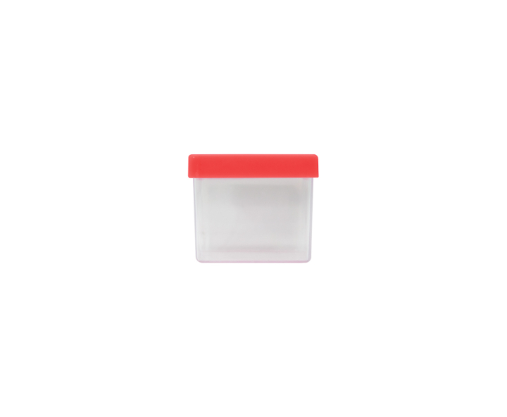 CAJITA PLASTICO CUBO 10P (5X4.5CM) TRANSP./ROJO