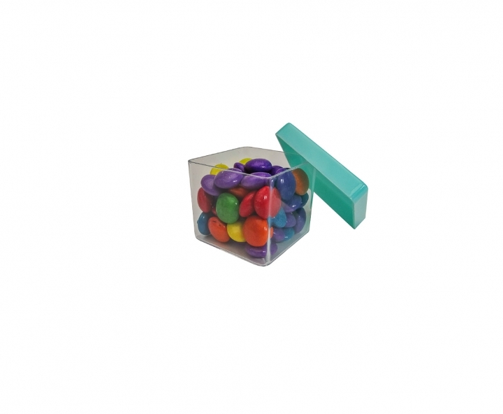 CAJITA PLASTICO CUBO 10P (5X4.5CM) TRANSP./TIFFANY