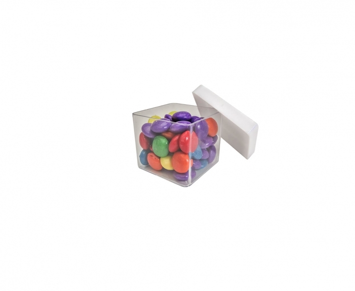 CAJITA PLASTICO CUBO 10P (5X4.5CM) TRANSP./BLANCO