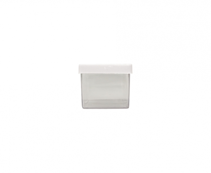 CAJITA PLASTICO CUBO 10P (5X4.5CM) TRANSP./BLANCO