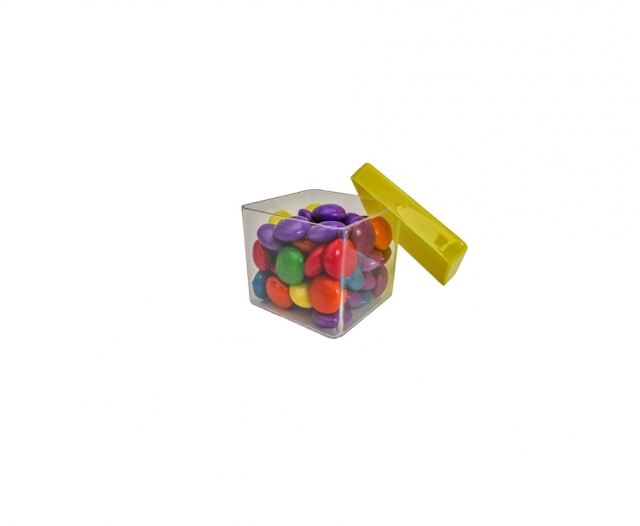 CAJITA PLASTICO CUBO 10P (5X4.5CM) TRANSP./AMARILLO