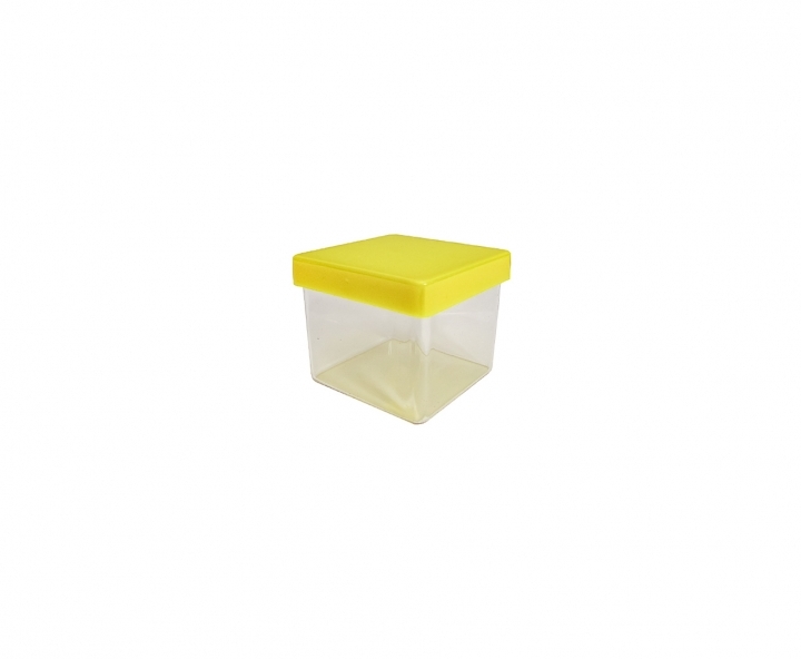 CAJITA PLASTICO CUBO 10P (5X4.5CM) TRANSP./AMARILLO