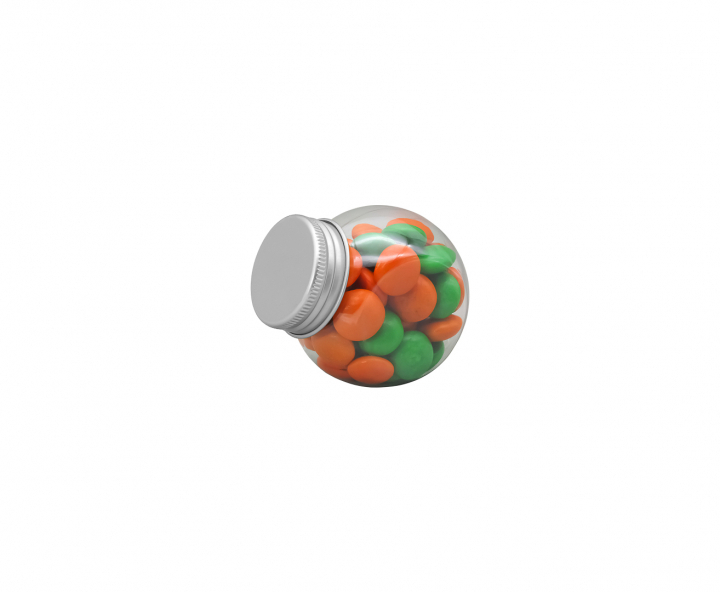 CARAMELERO PLASTICO 10P (5.5X6X4CM) TRANSP. C/ TAPA PLATEADO
