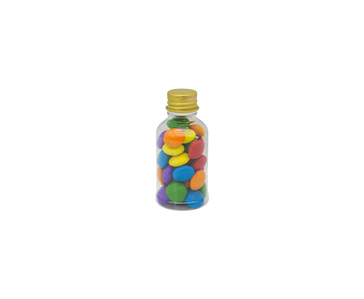BOTELLA PLASTICO 10P (3.5X8.5) C/ TAPA DORADO