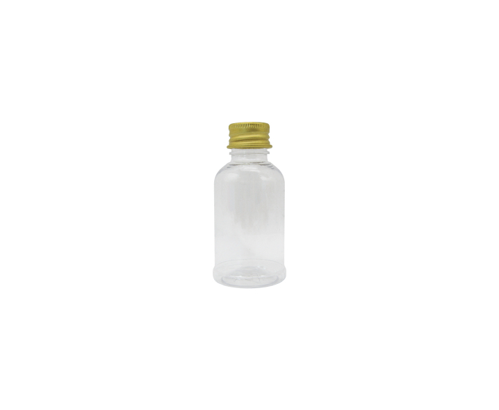 BOTELLA PLASTICO 10P (3.5X8.5) C/ TAPA DORADO