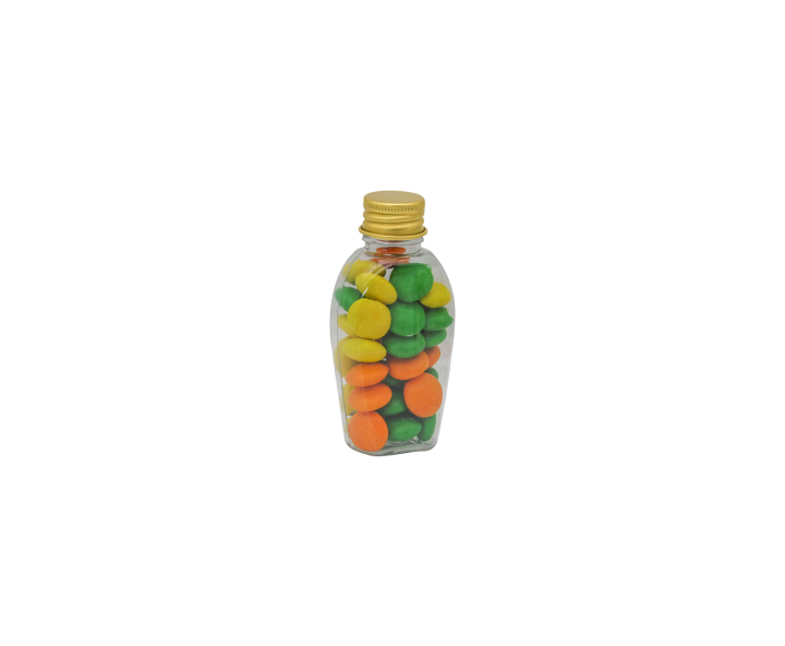 BOTELLA PLASTICO 10P (4X8.5X2.5) C/ TAPA DORADO
