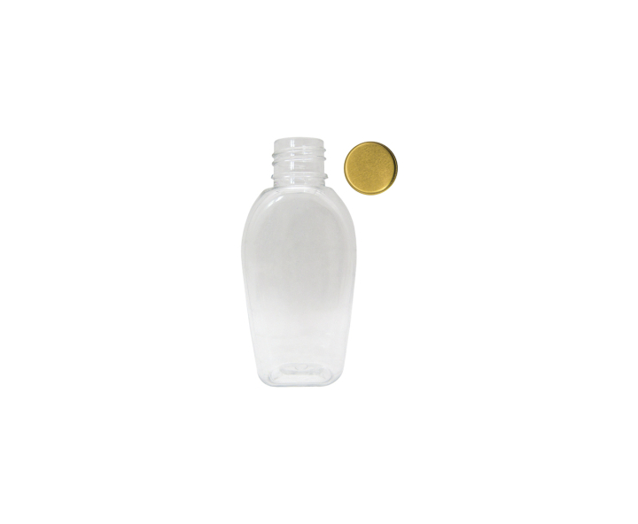 BOTELLA PLASTICO 10P (4X8.5X2.5) C/ TAPA DORADO